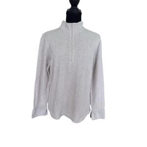 Orvis Womens Medium 100% Cotton Quarter Zip Pullover Ivory Burgundy Preppy